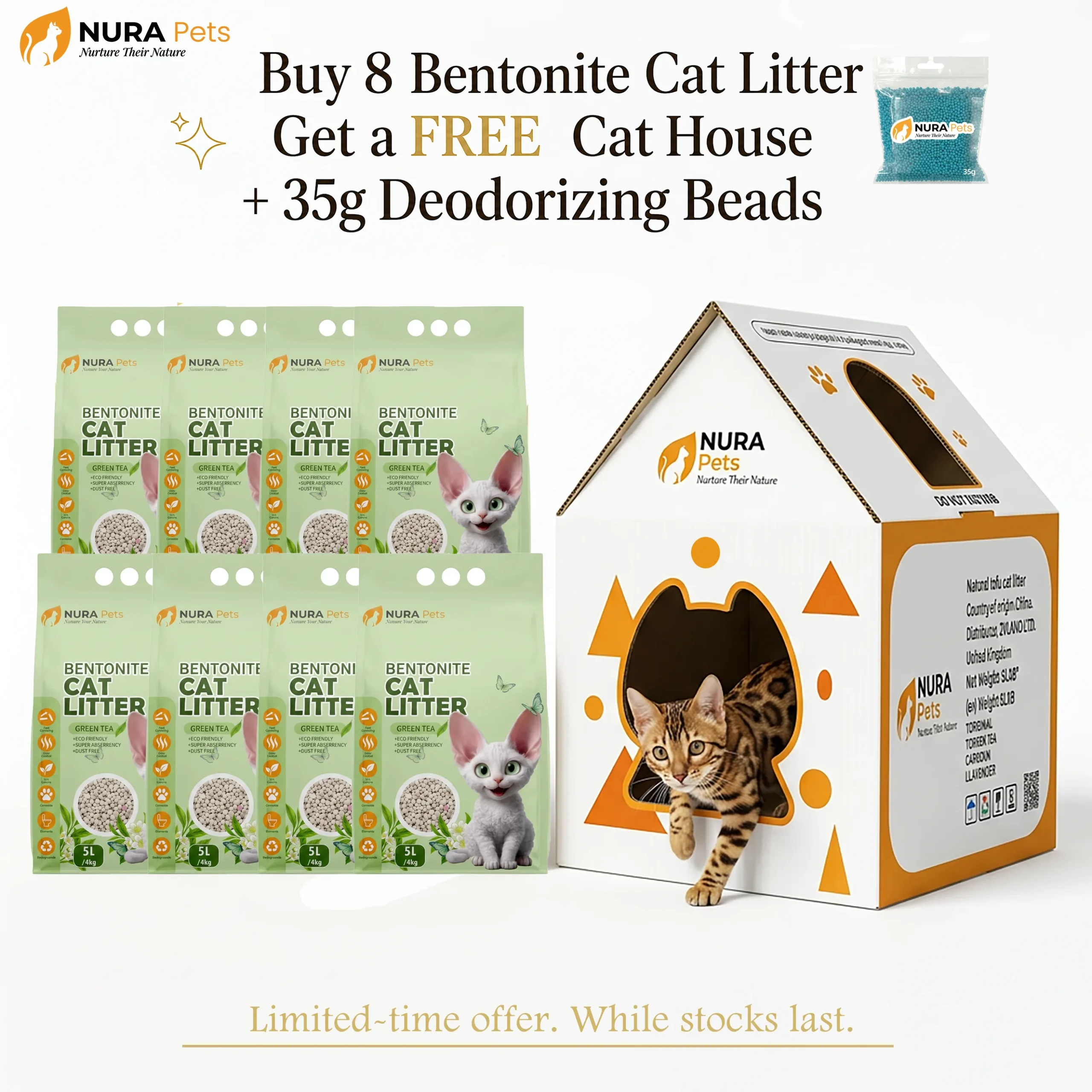 NuraPets Bentonite Cat Litter Green Tea Flavor 5L (3)