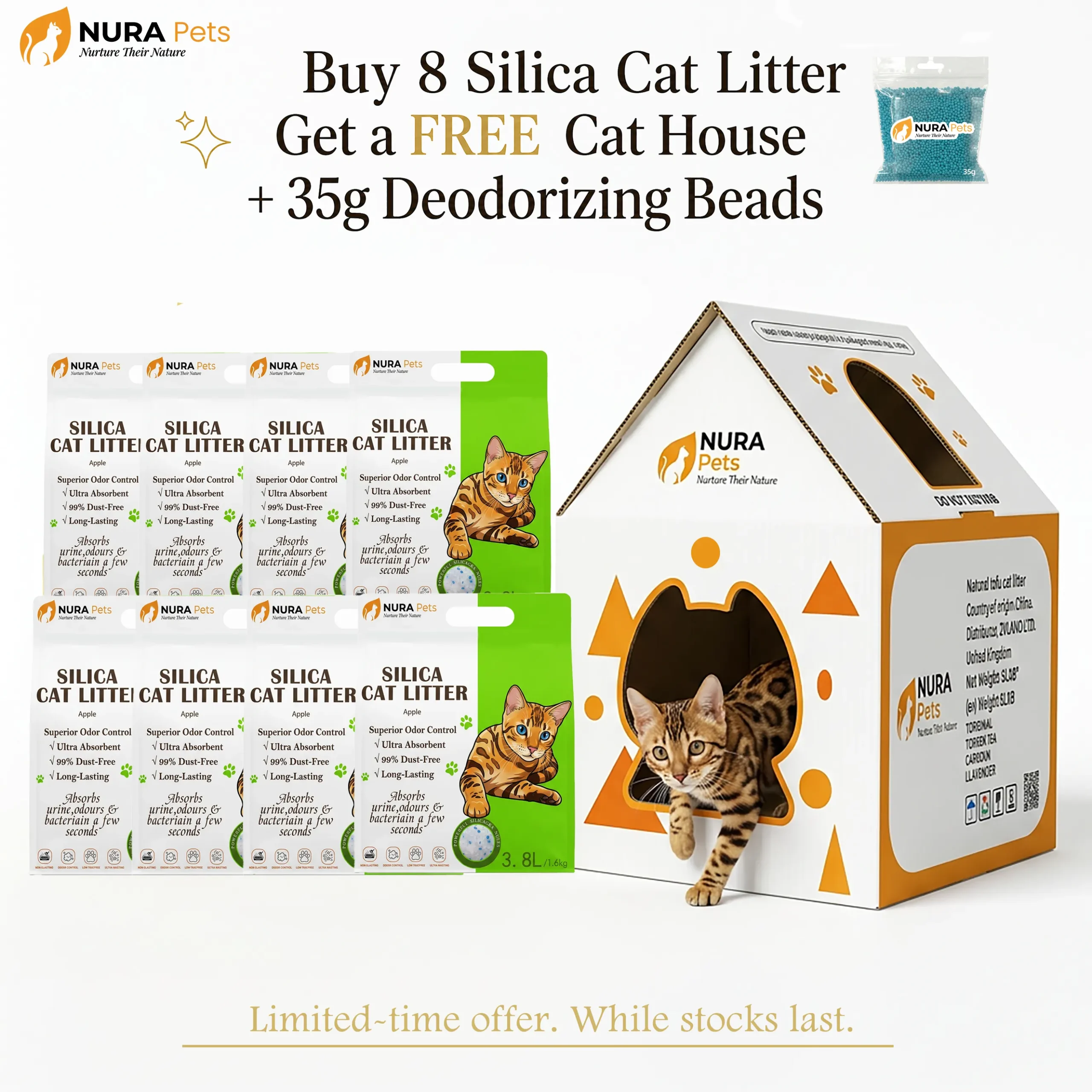 NuraPets Silica Cat Litter Green Apple Flavor 3.8L (3)