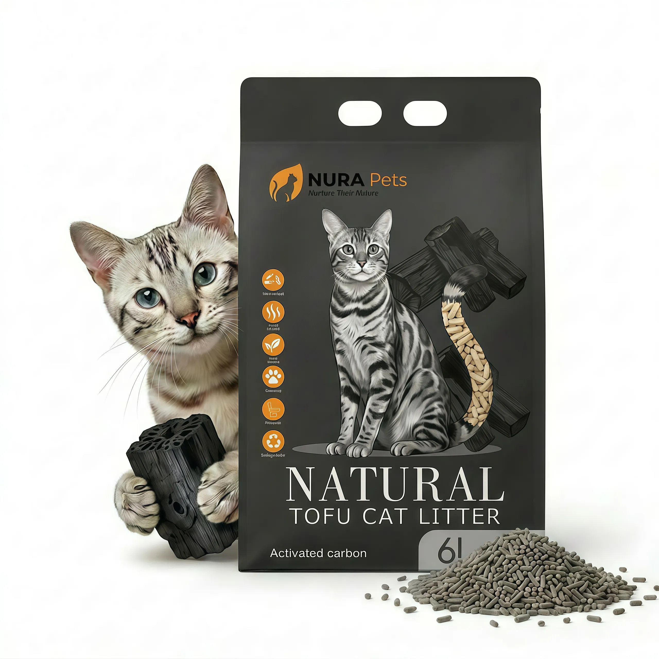 NuraPets Tofu Cat Litter Activated Carbon Flavor 6L