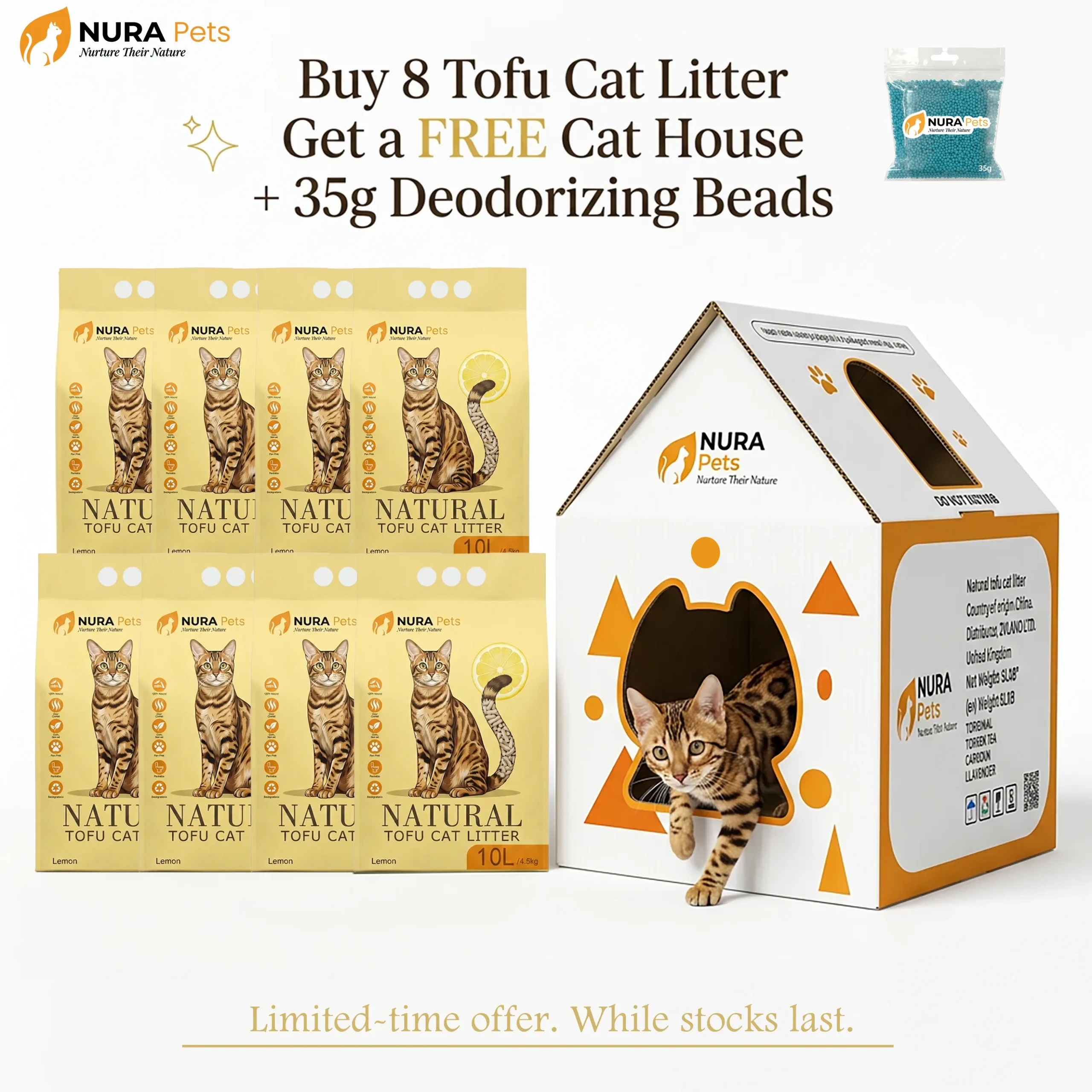 NuraPets Tofu Cat Litter Lemon Flavor 10L (3)
