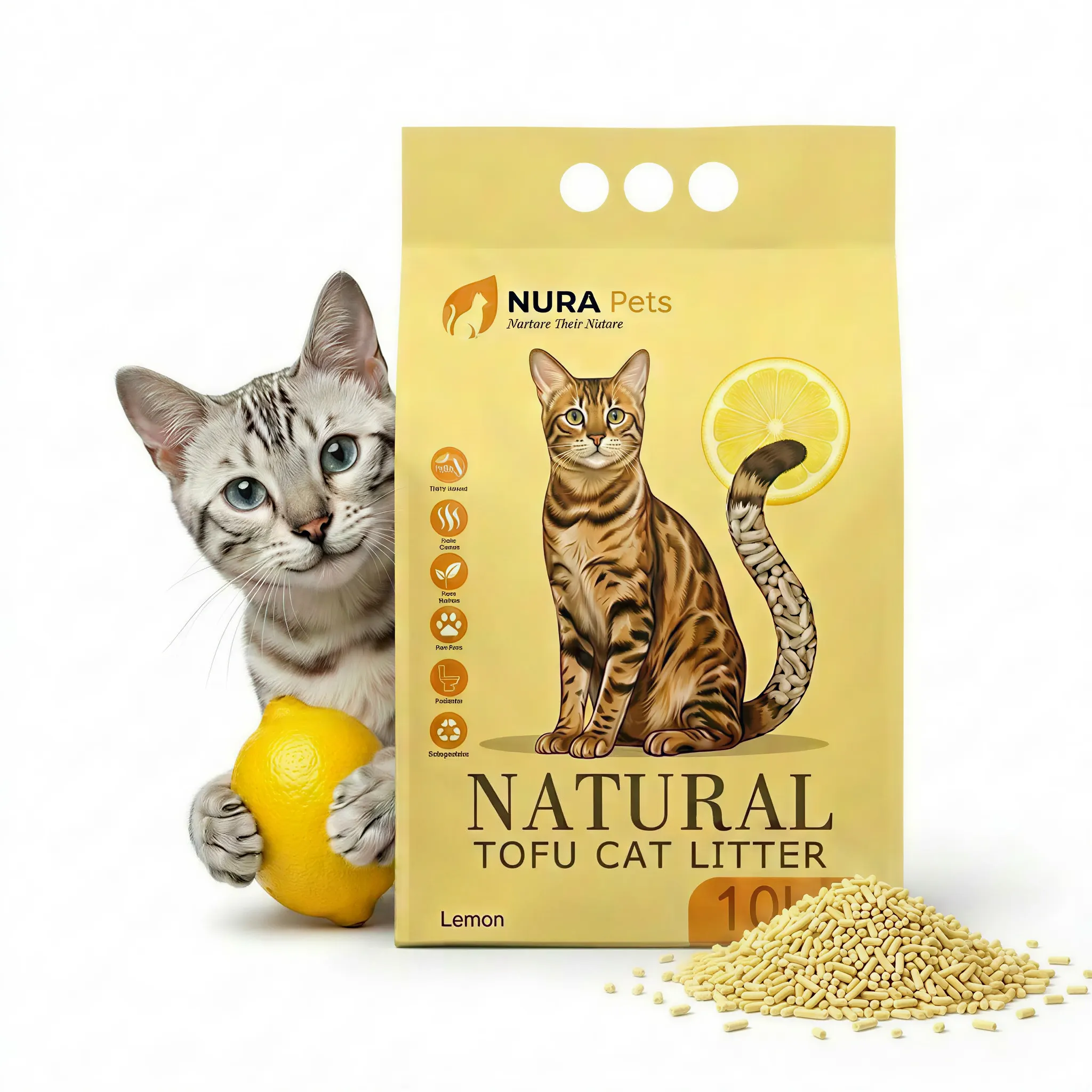 NuraPets Tofu Cat Litter Lemon Flavor 10L